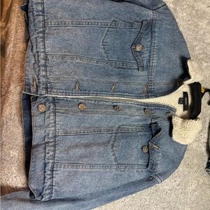 Forever 21 Blue Denim Jacket with White Sherpa Lining